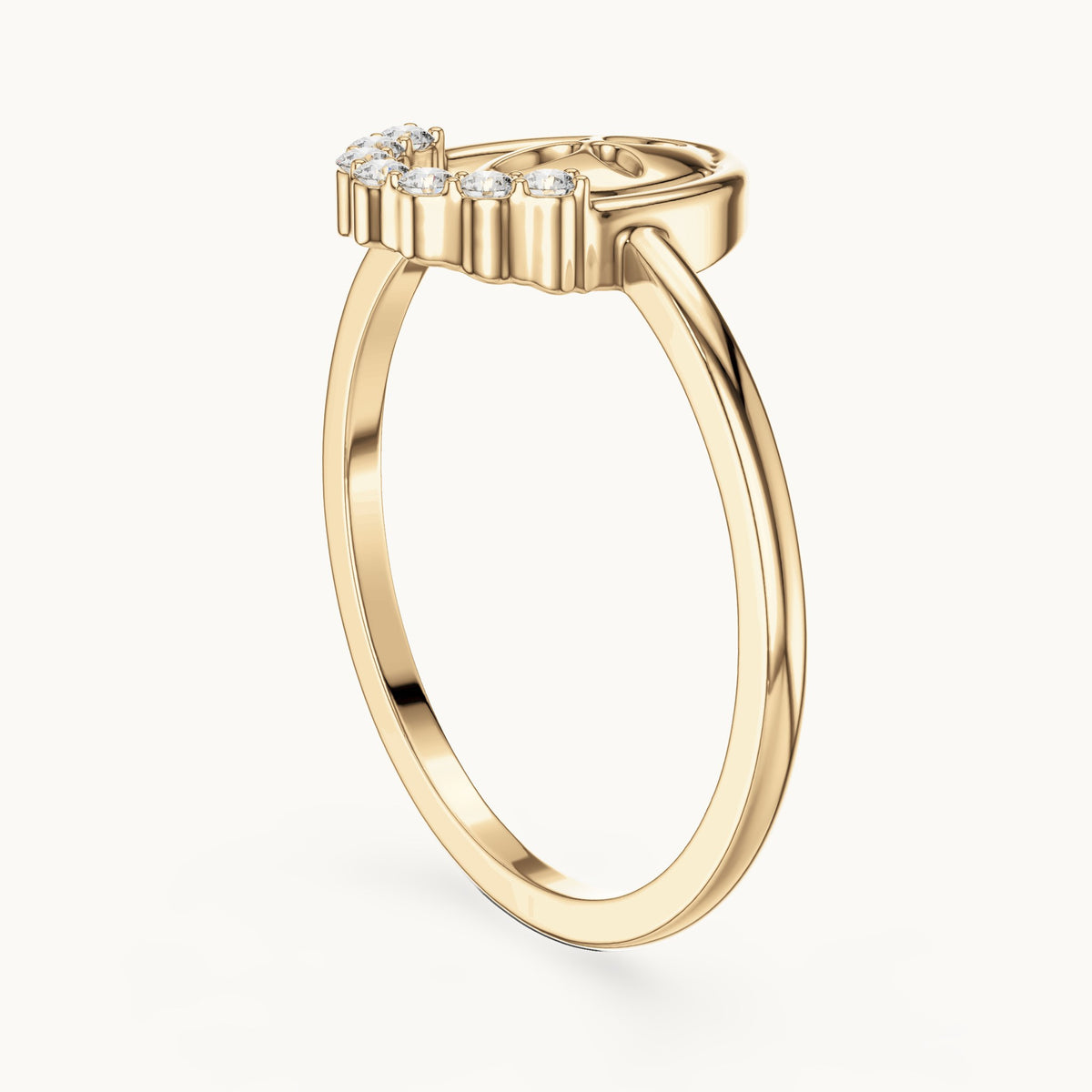 Round lab-grown diamond open oval frame ring in yellow gold, 0.070 CT TW, view 1