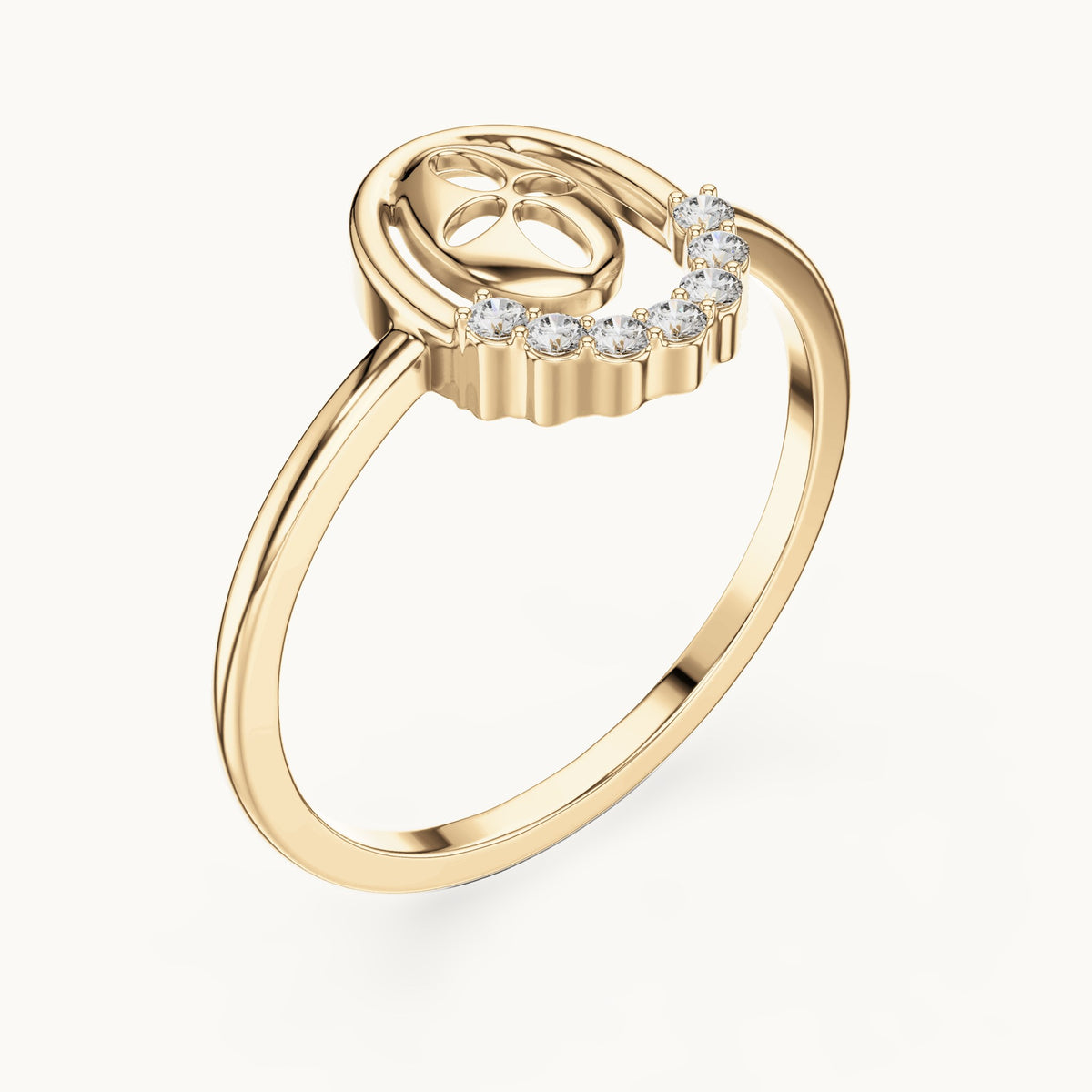 Round lab-grown diamond open oval frame ring in yellow gold, 0.070 CT TW, view 2
