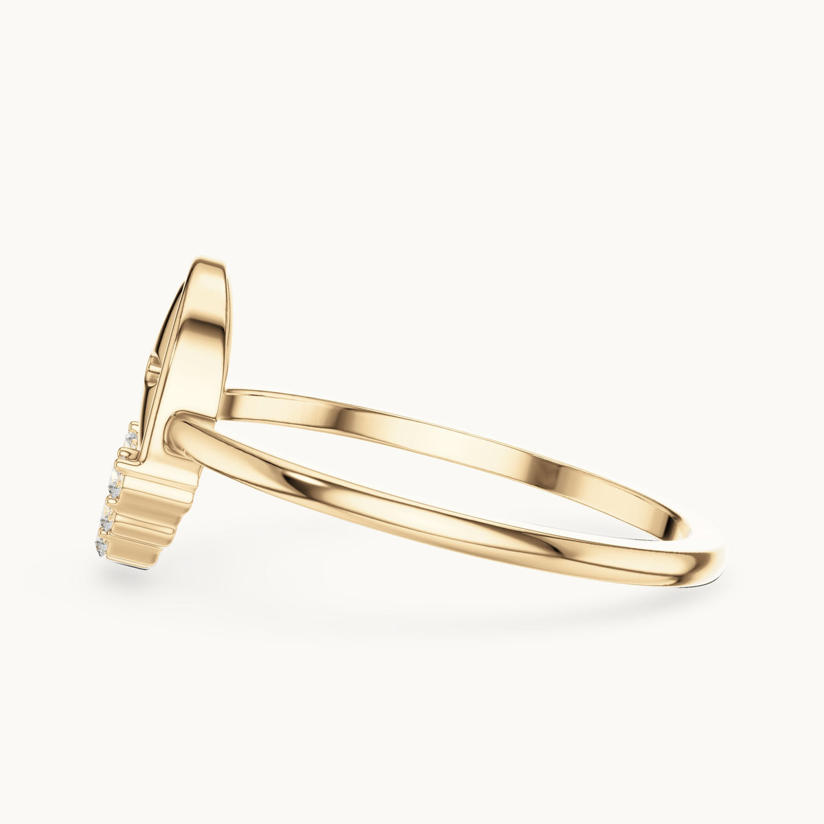 Round lab-grown diamond open oval frame ring in yellow gold, 0.070 CT TW, view 3
