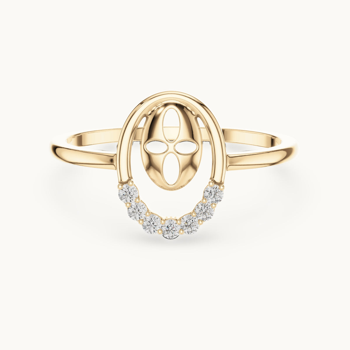 Round lab-grown diamond open oval frame ring in yellow gold, 0.070 CT TW, view 4