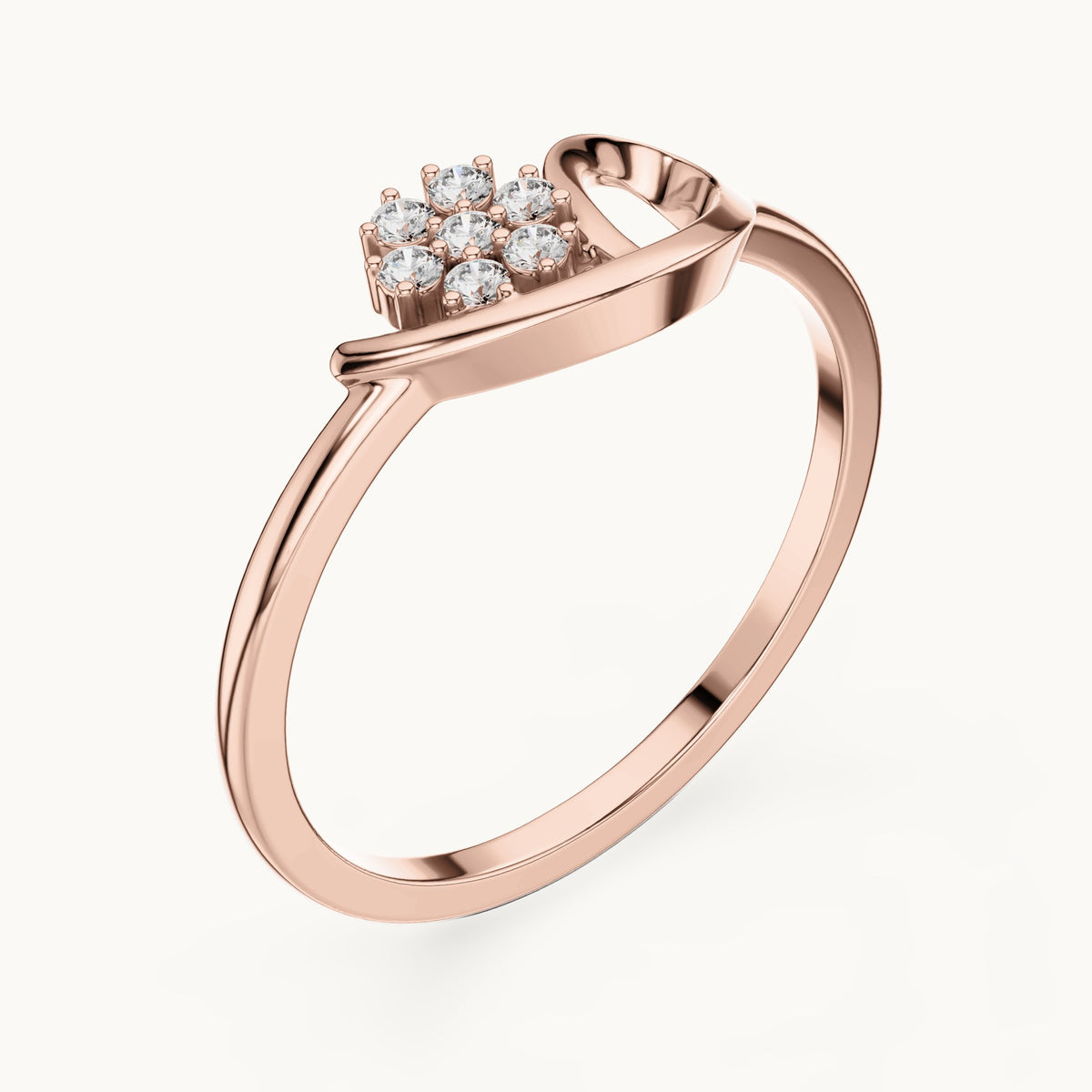 Round lab-grown diamond loop flower cluster ring in rose gold, 0.070 CT TW, view 2