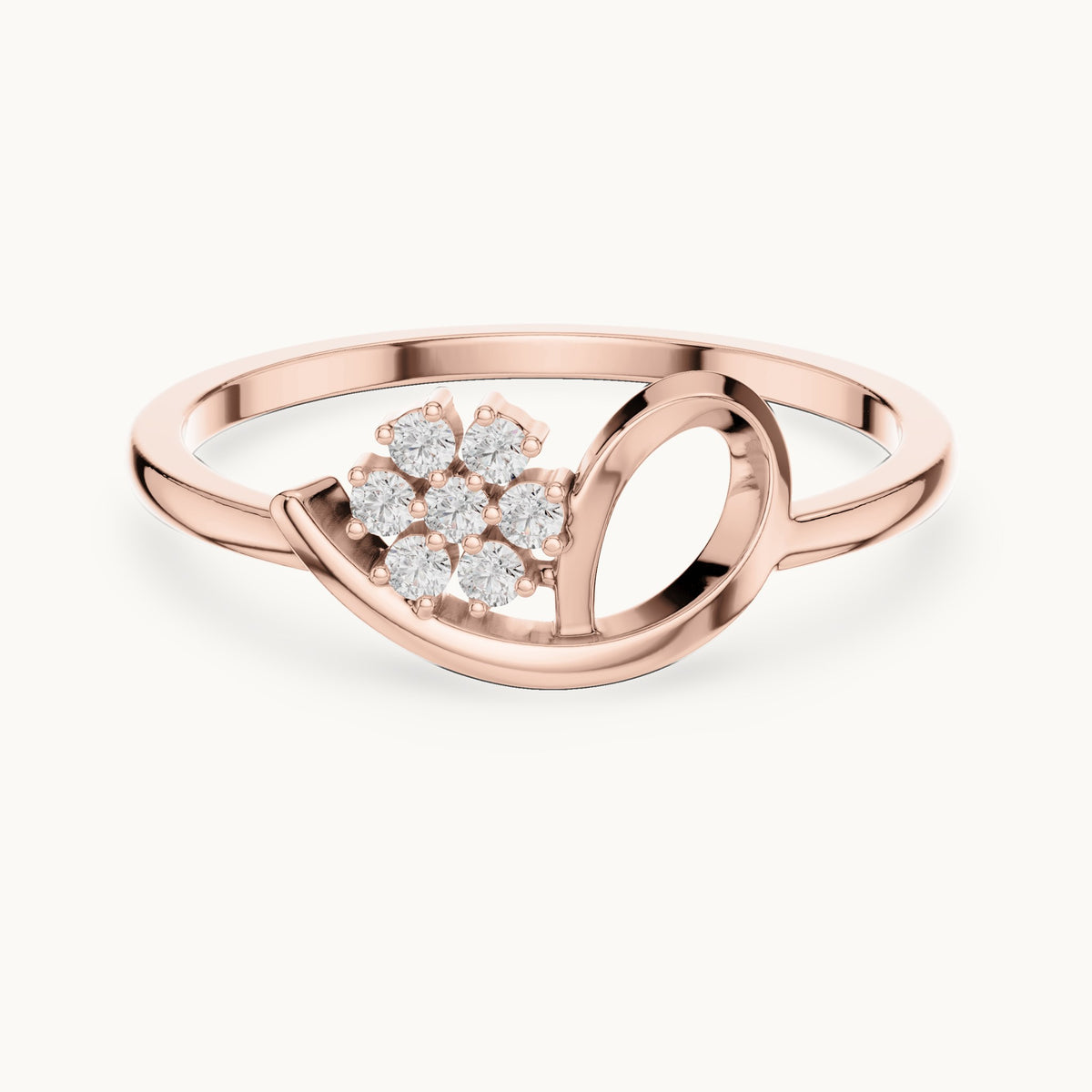 Round lab-grown diamond loop flower cluster ring in rose gold, 0.070 CT TW, view 4