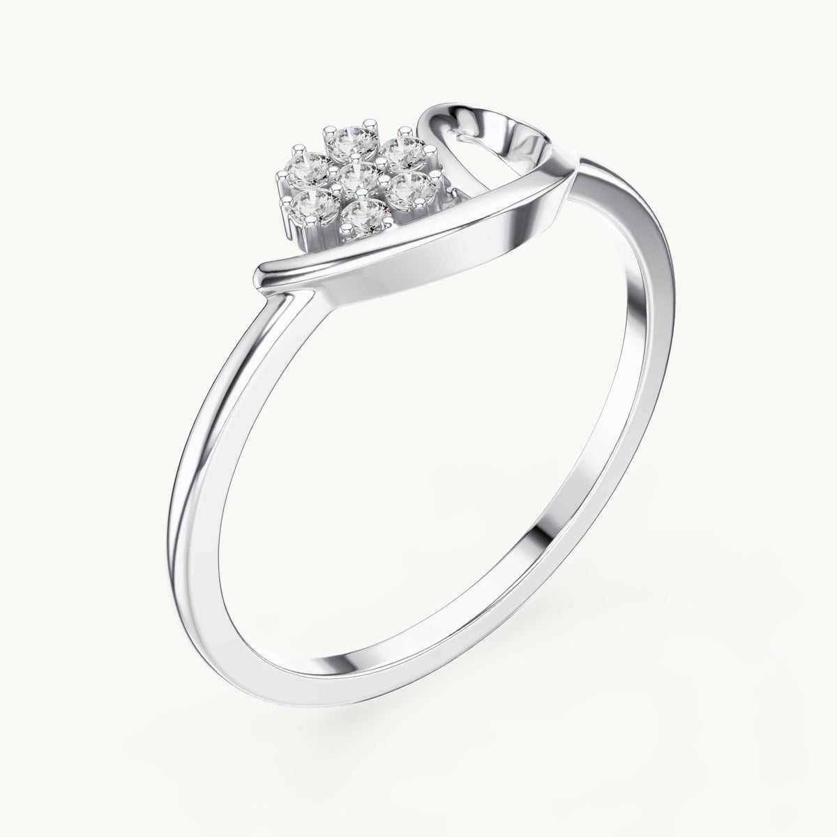 Round lab-grown diamond loop flower cluster ring in white gold, 0.070 CT TW, view 2
