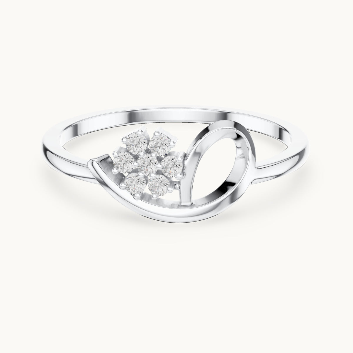 Round lab-grown diamond loop flower cluster ring in white gold, 0.070 CT TW, view 4