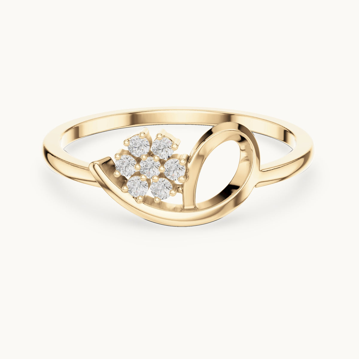 Round lab-grown diamond loop flower cluster ring in yellow gold, 0.070 CT TW, view 4