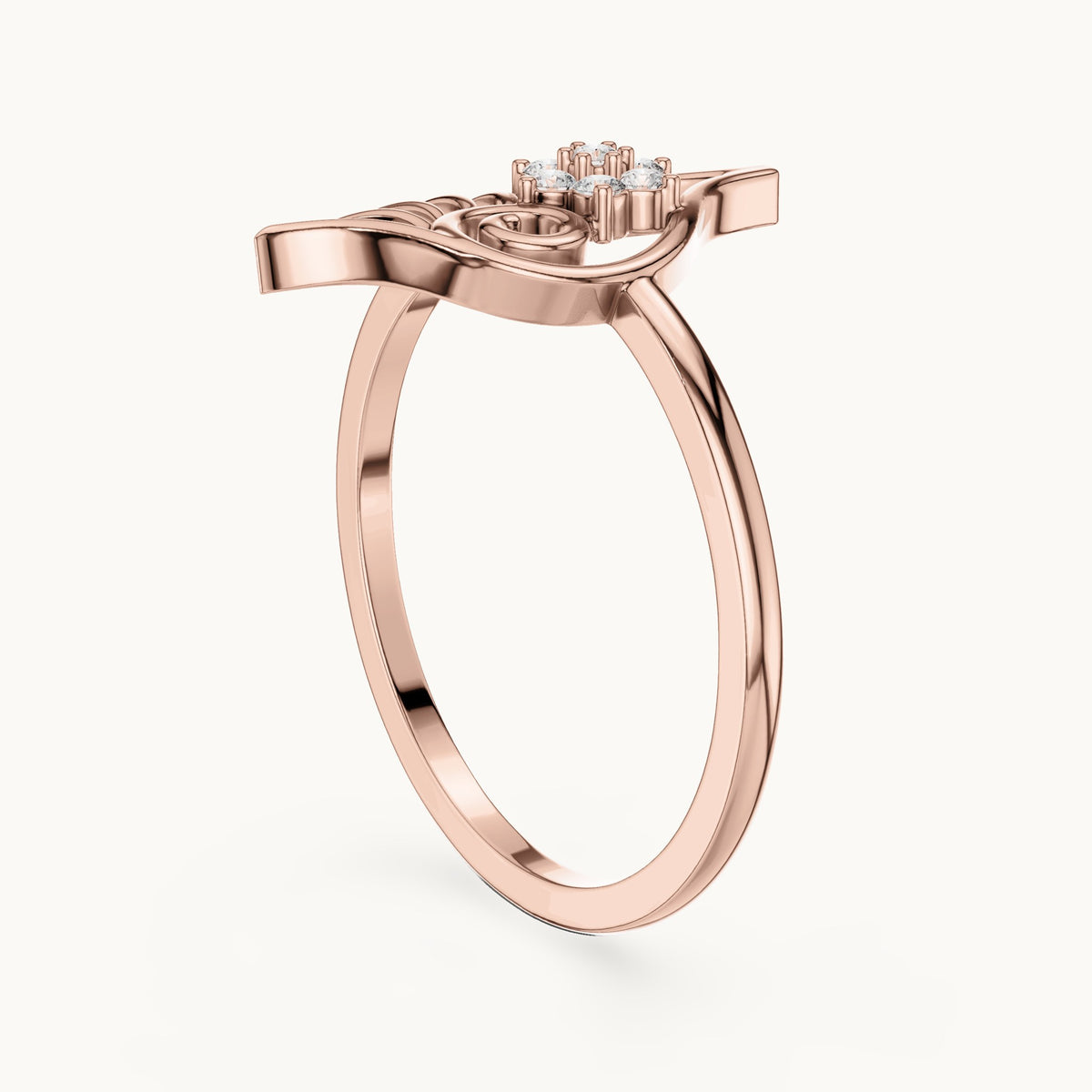 Round lab-grown diamond openwork leaf swirl cluster ring in rose gold, 0.058 CT TW, view 1