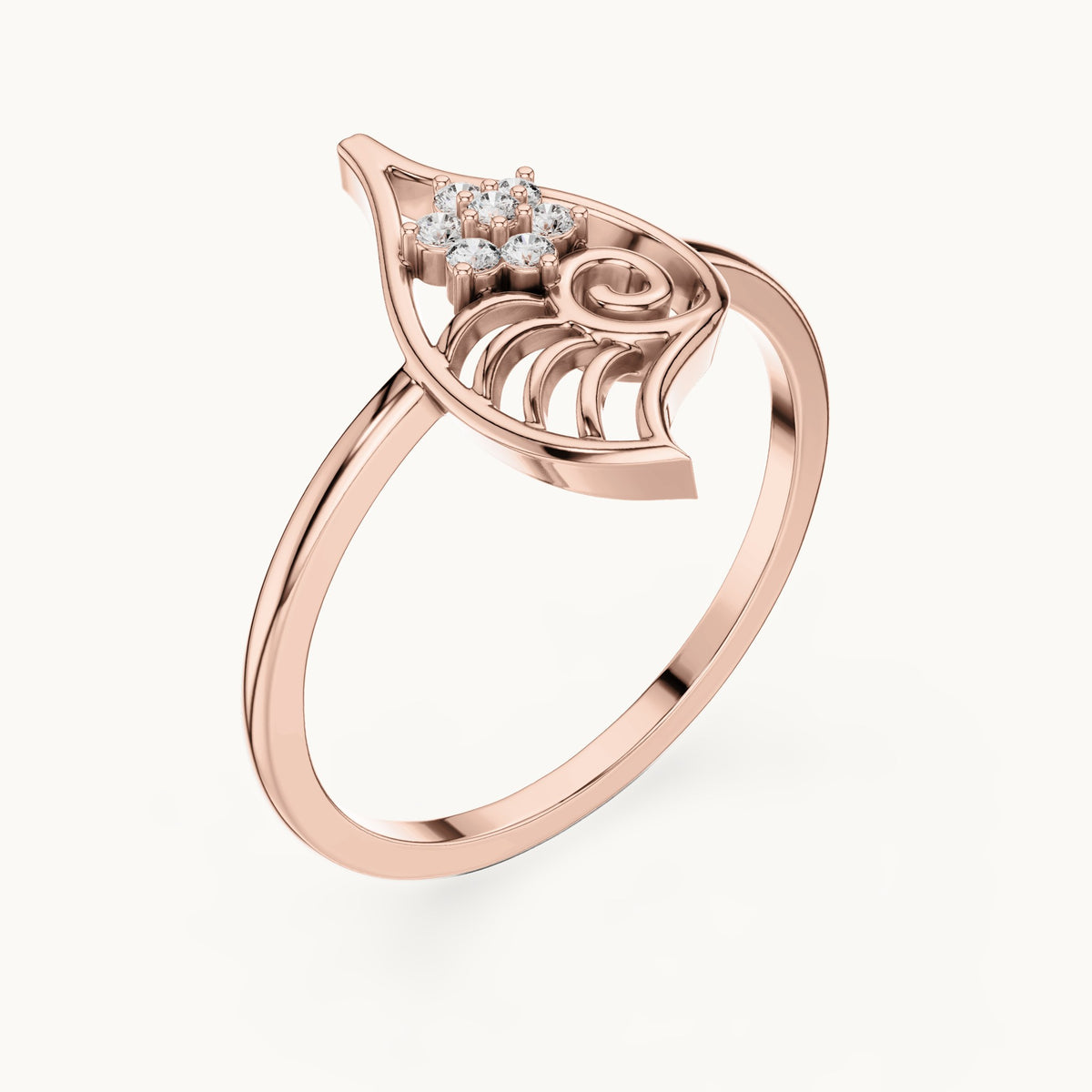Round lab-grown diamond openwork leaf swirl cluster ring in rose gold, 0.058 CT TW, view 2