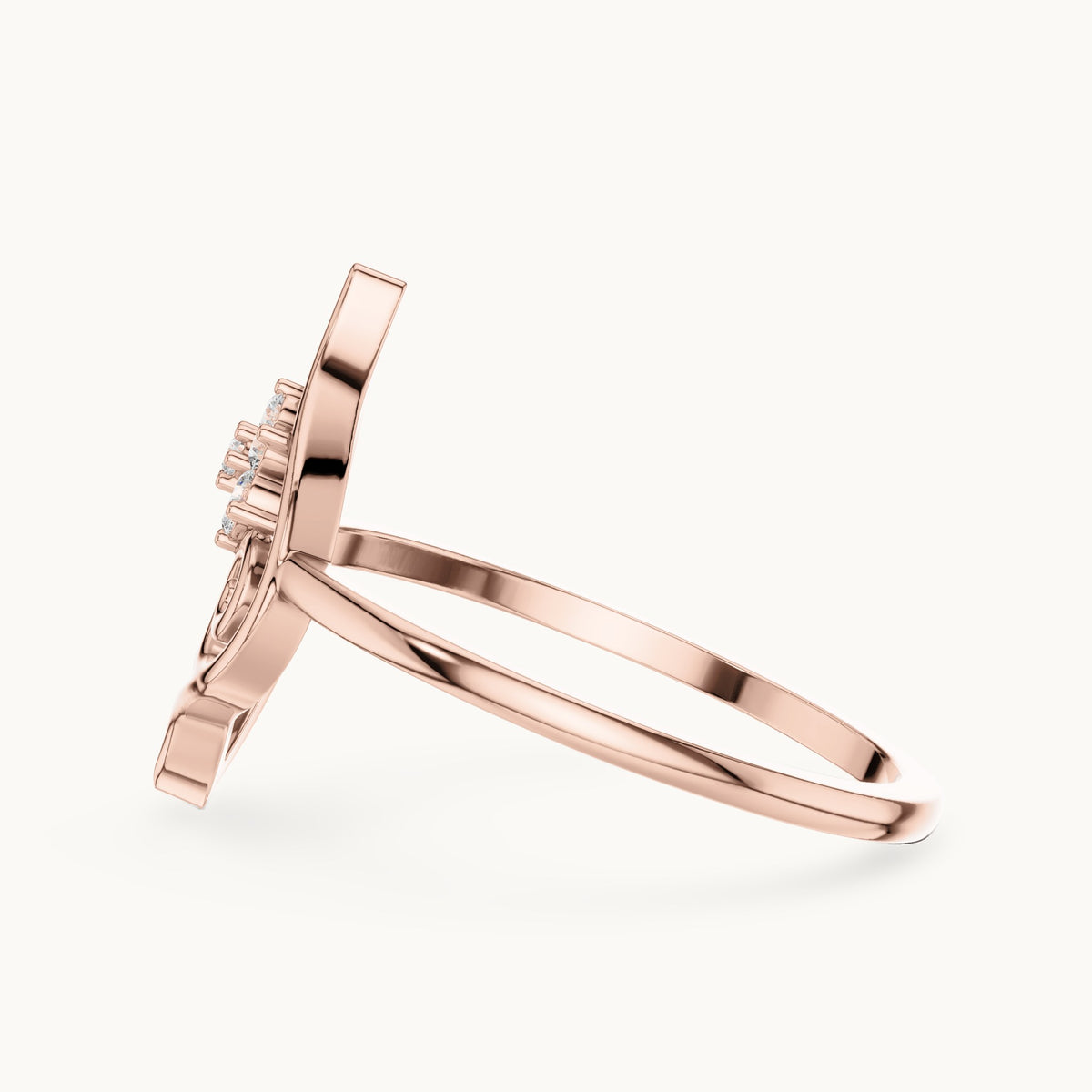 Round lab-grown diamond openwork leaf swirl cluster ring in rose gold, 0.058 CT TW, view 3