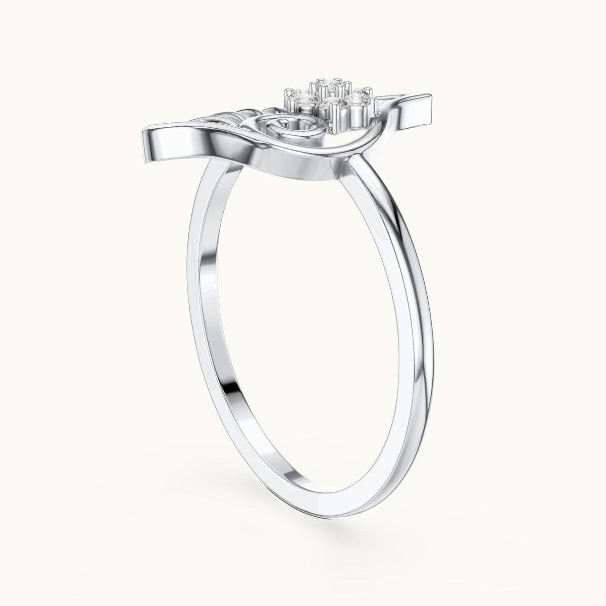 Round lab-grown diamond openwork leaf swirl cluster ring in white gold, 0.058 CT TW, view 1