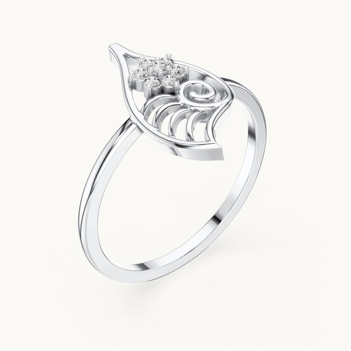 Round lab-grown diamond openwork leaf swirl cluster ring in white gold, 0.058 CT TW, view 2