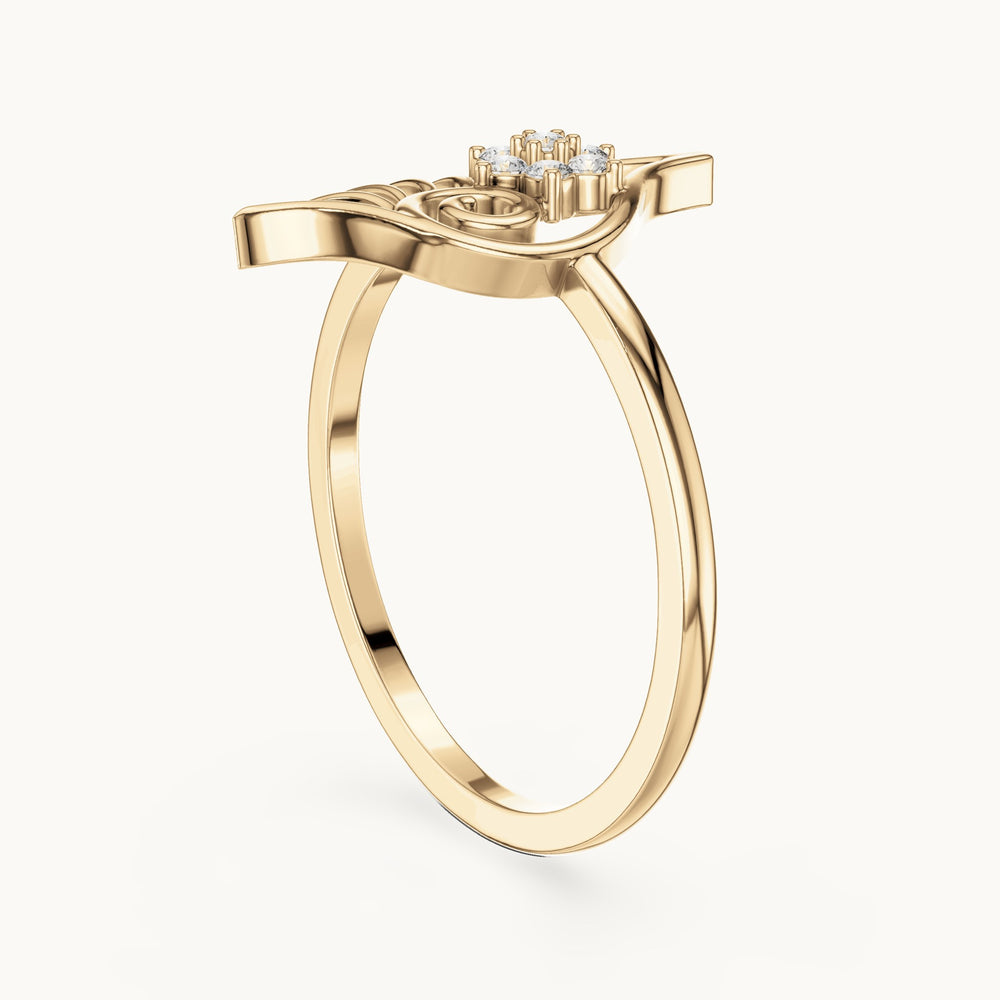 Round lab-grown diamond openwork leaf swirl cluster ring in yellow gold, 0.058 CT TW, view 1