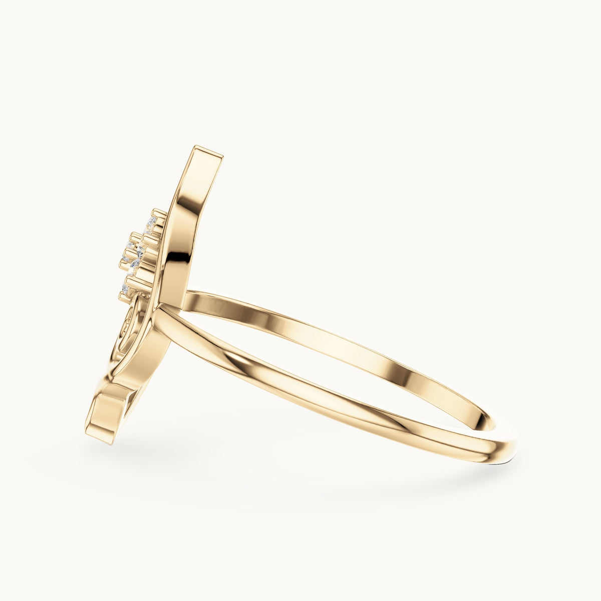Round lab-grown diamond openwork leaf swirl cluster ring in yellow gold, 0.058 CT TW, view 3