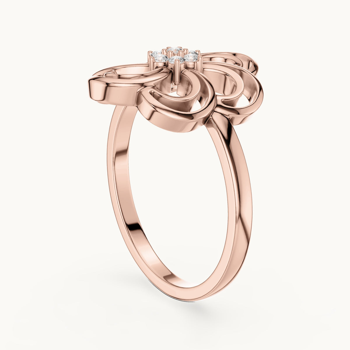 Round lab-grown diamond openwork blossom ring in rose gold, 0.072 CT TW, view 1