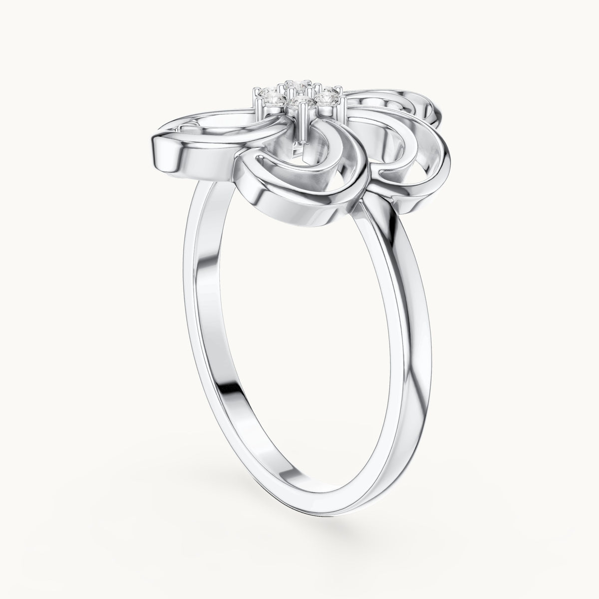 Round lab-grown diamond openwork blossom ring in white gold, 0.072 CT TW, view 1