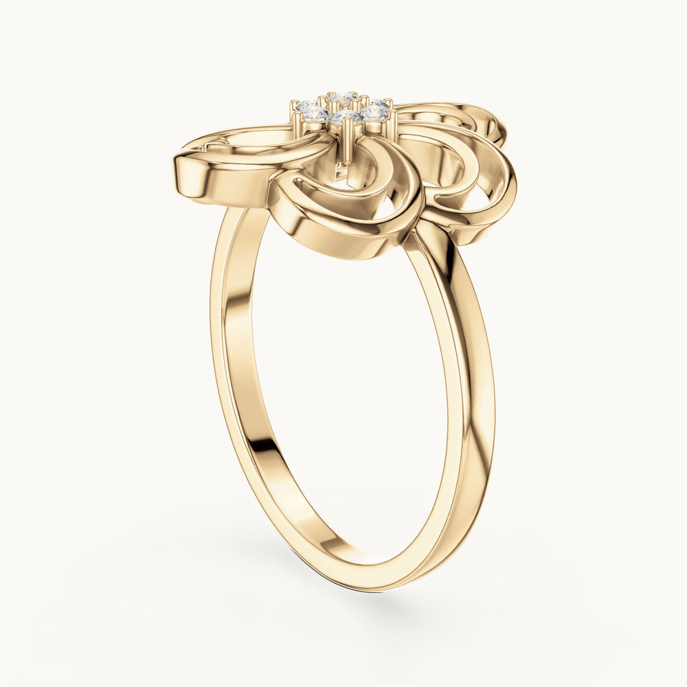 Round lab-grown diamond openwork blossom ring in yellow gold, 0.072 CT TW, view 1