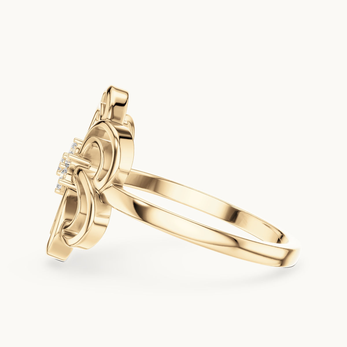 Round lab-grown diamond openwork blossom ring in yellow gold, 0.072 CT TW, view 3