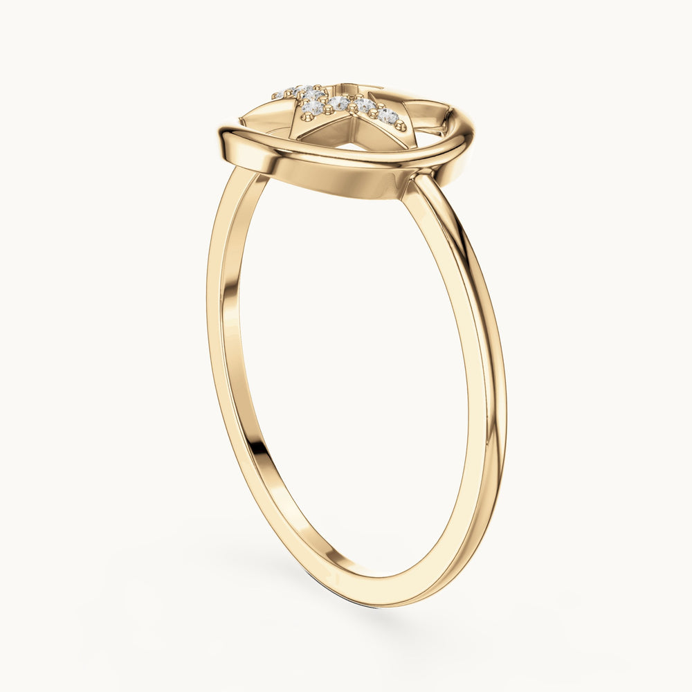 Round lab-grown diamond star in circle ring in yellow gold, 0.028 CT TW, view 1