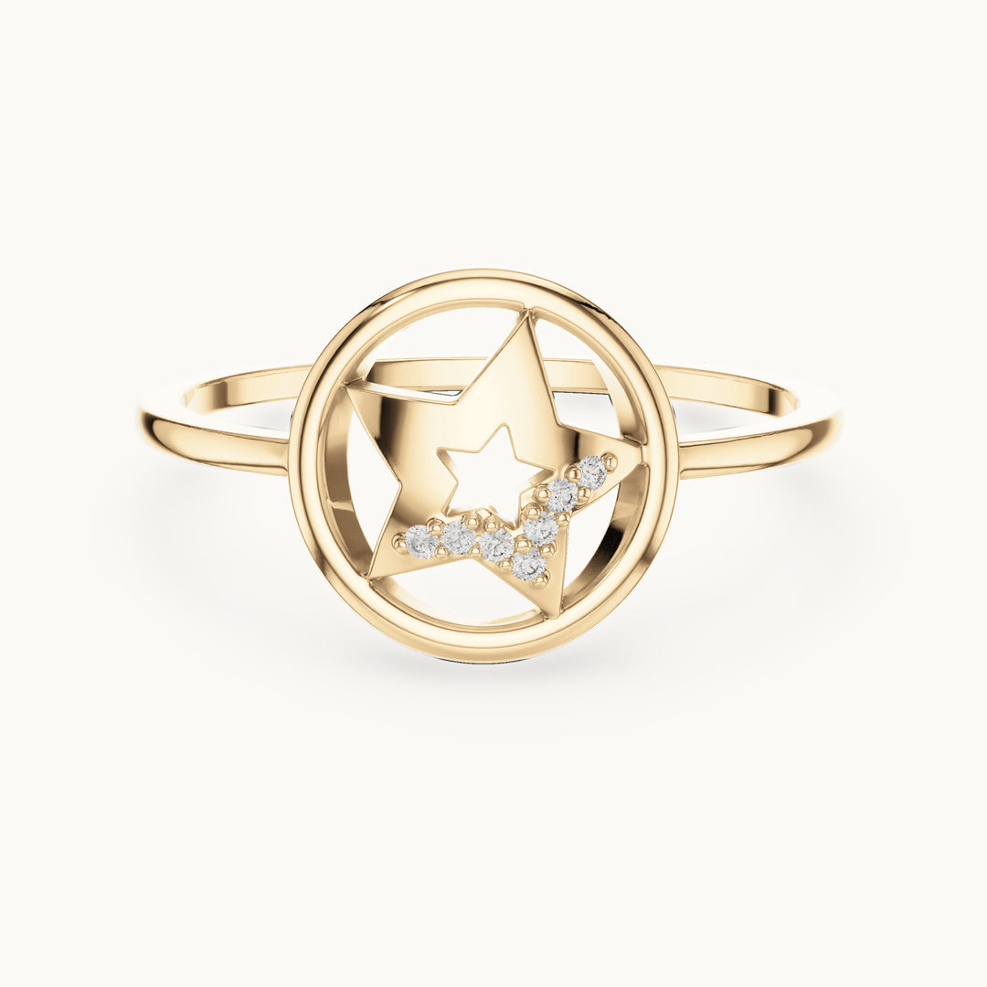 Round lab-grown diamond star in circle ring in yellow gold, 0.028 CT TW, view 4