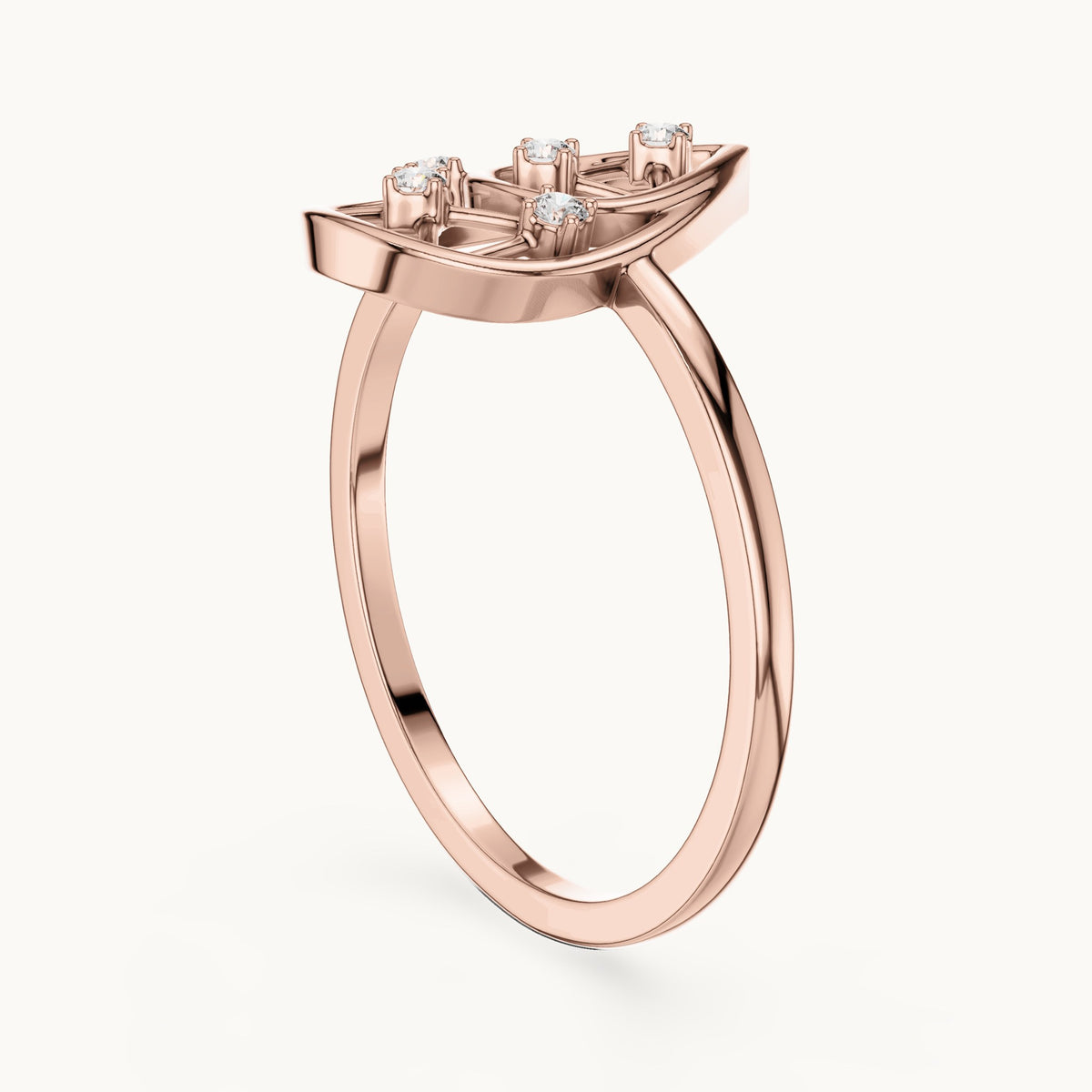 Round lab-grown diamond open teardrop lattice ring in rose gold, 0.050 CT TW, view 1