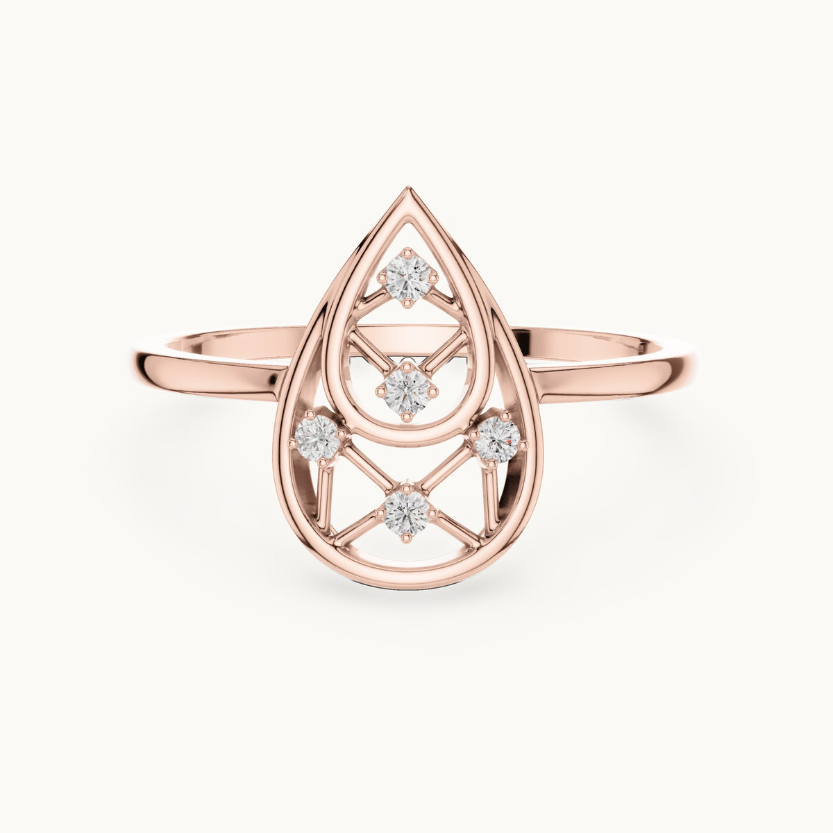 Round lab-grown diamond open teardrop lattice ring in rose gold, 0.050 CT TW, view 4