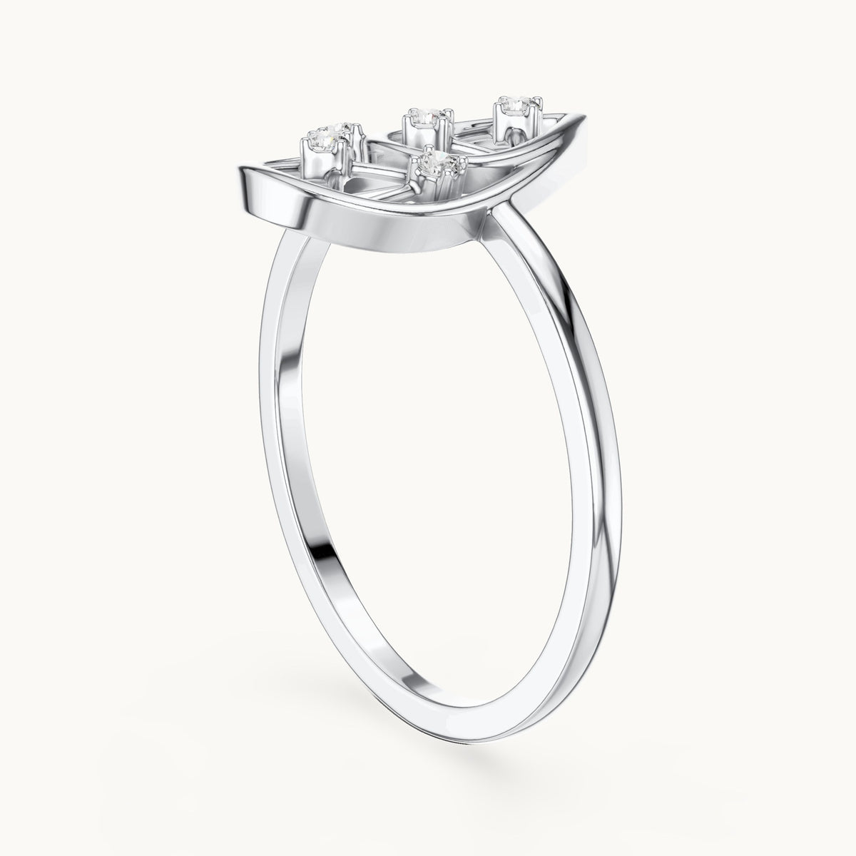 Round lab-grown diamond open teardrop lattice ring in white gold, 0.050 CT TW, view 1