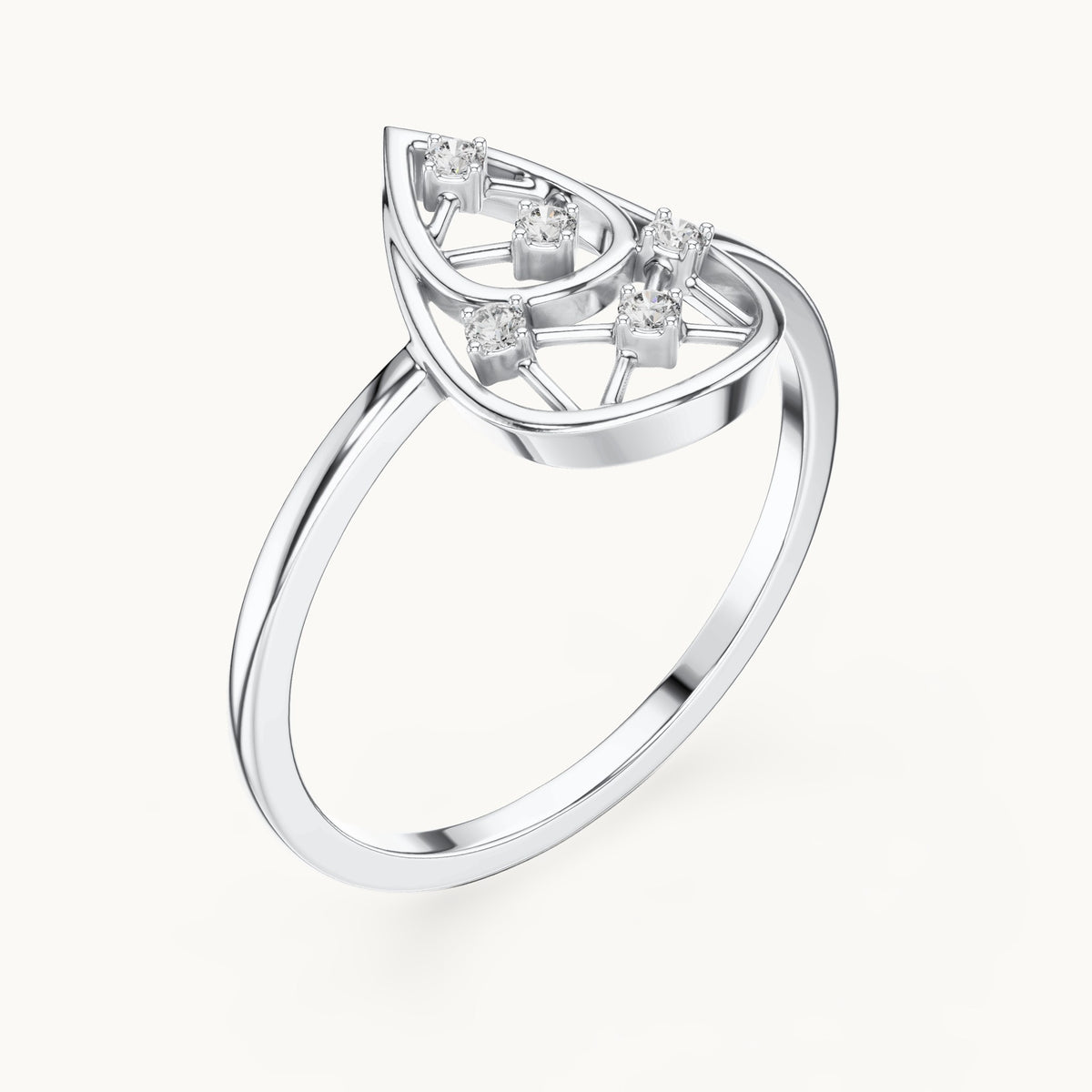 Round lab-grown diamond open teardrop lattice ring in white gold, 0.050 CT TW, view 2