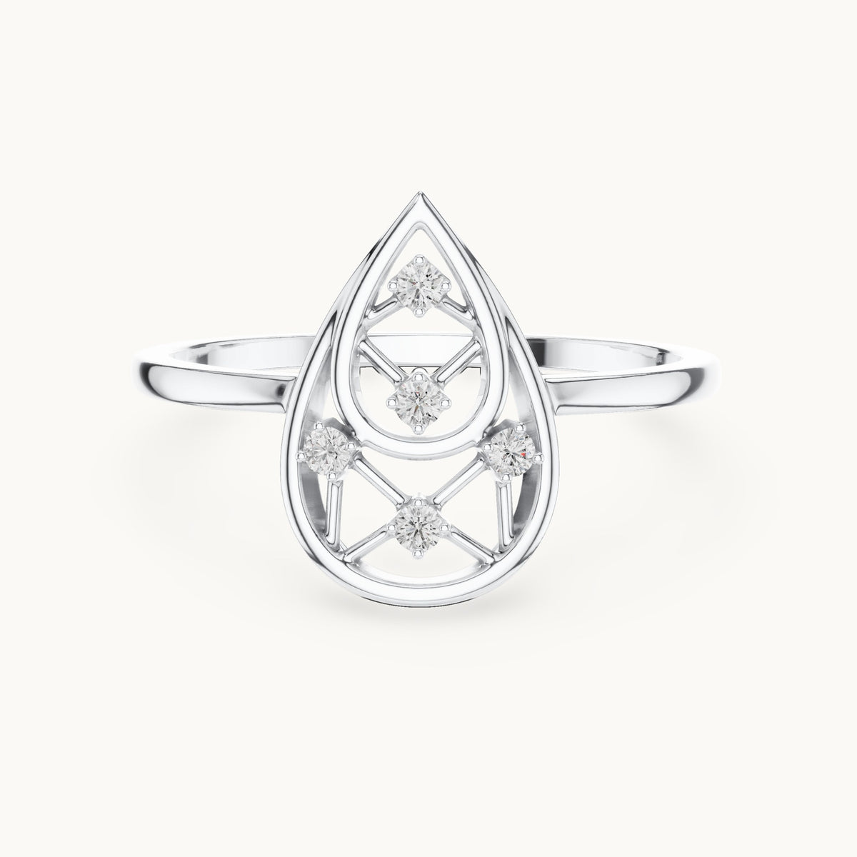 Round lab-grown diamond open teardrop lattice ring in white gold, 0.050 CT TW, view 4
