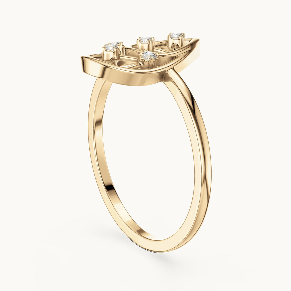 Round lab-grown diamond open teardrop lattice ring in yellow gold, 0.050 CT TW, view 1