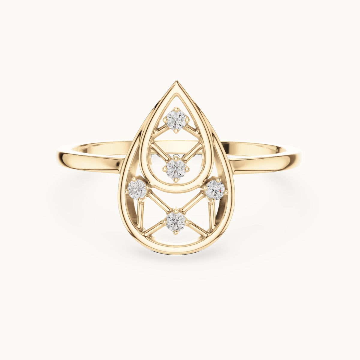 Round lab-grown diamond open teardrop lattice ring in yellow gold, 0.050 CT TW, view 4