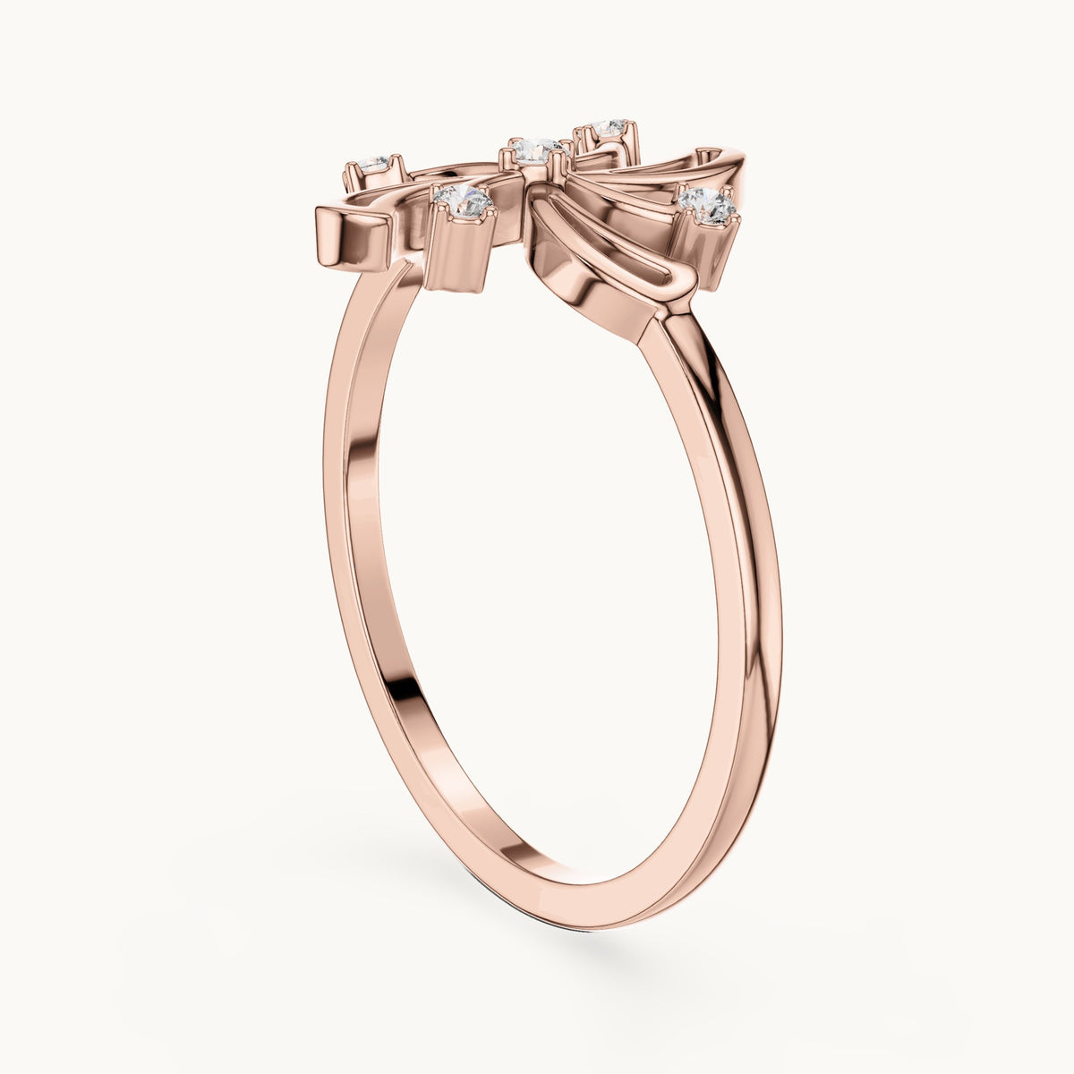 Round lab-grown diamond pinwheel swirl ring in rose gold, 0.055 CT TW, view 1