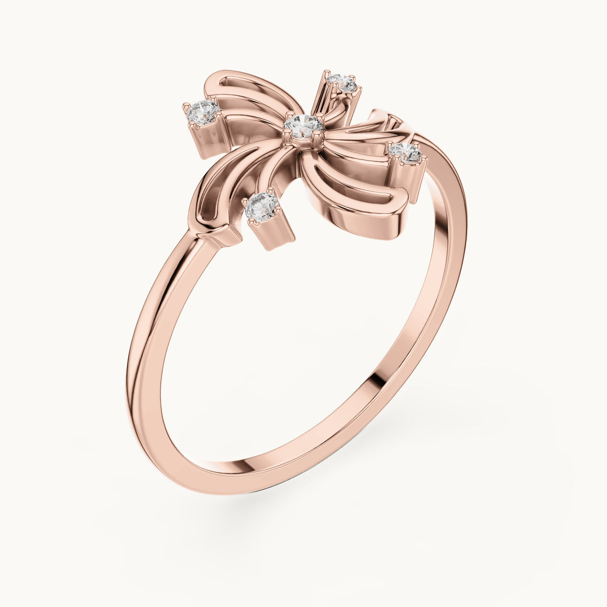 Round lab-grown diamond pinwheel swirl ring in rose gold, 0.055 CT TW, view 2