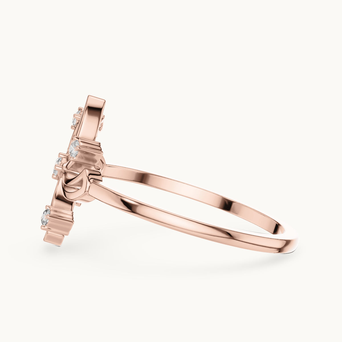Round lab-grown diamond pinwheel swirl ring in rose gold, 0.055 CT TW, view 3