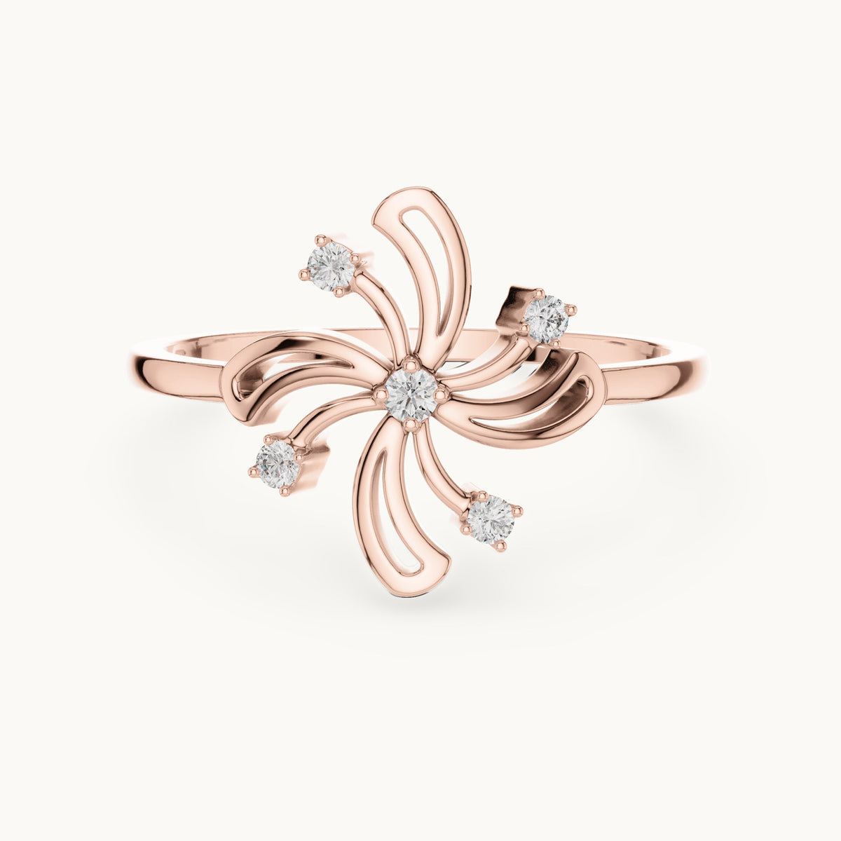 Round lab-grown diamond pinwheel swirl ring in rose gold, 0.055 CT TW, view 4