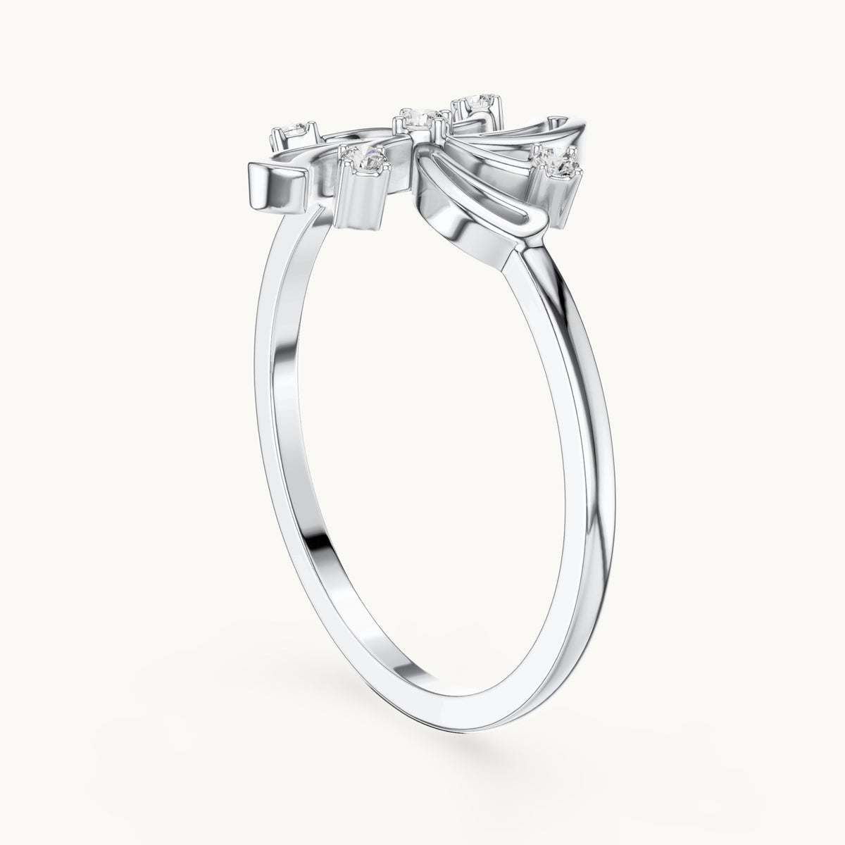 Round lab-grown diamond pinwheel swirl ring in white gold, 0.055 CT TW, view 1
