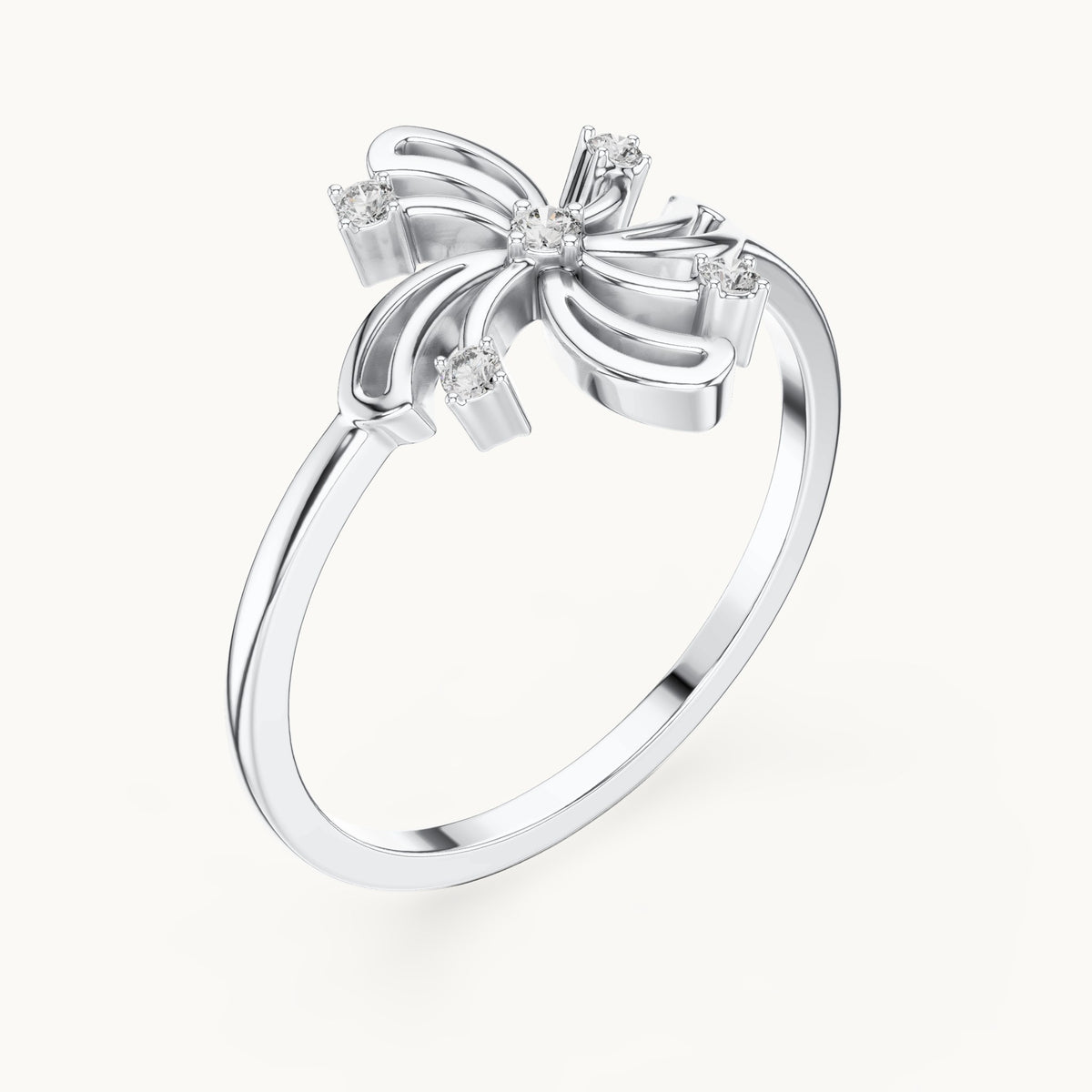 Round lab-grown diamond pinwheel swirl ring in white gold, 0.055 CT TW, view 2