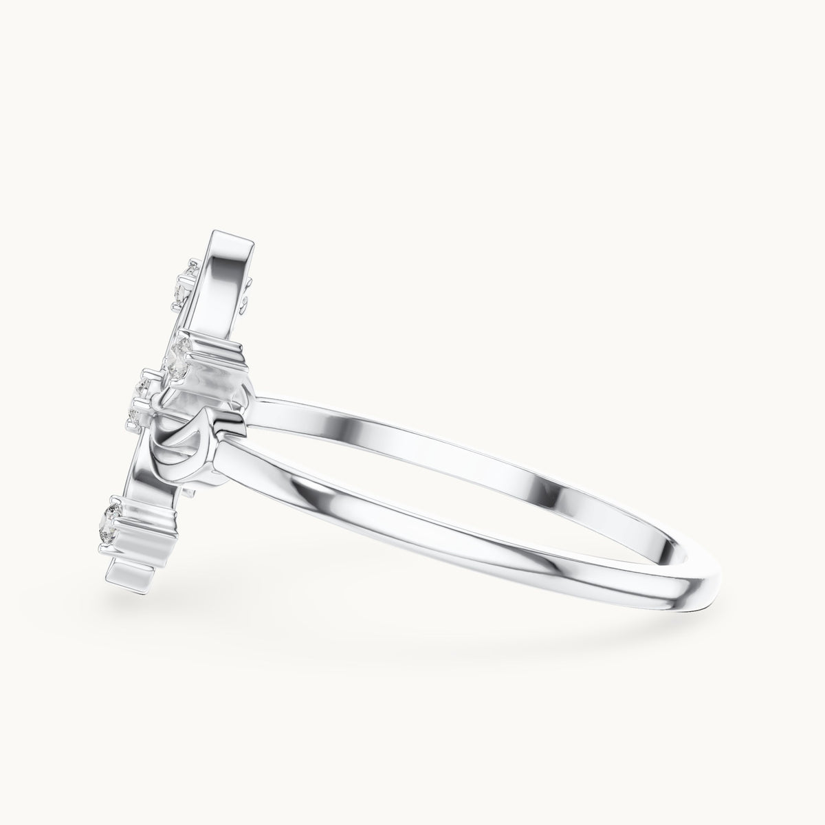 Round lab-grown diamond pinwheel swirl ring in white gold, 0.055 CT TW, view 3