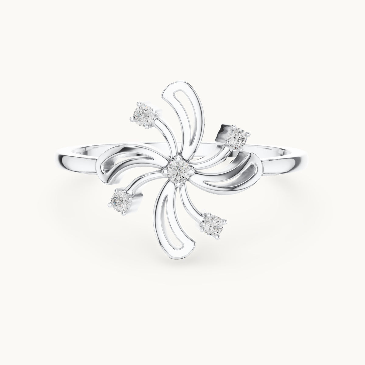 Round lab-grown diamond pinwheel swirl ring in white gold, 0.055 CT TW, view 4