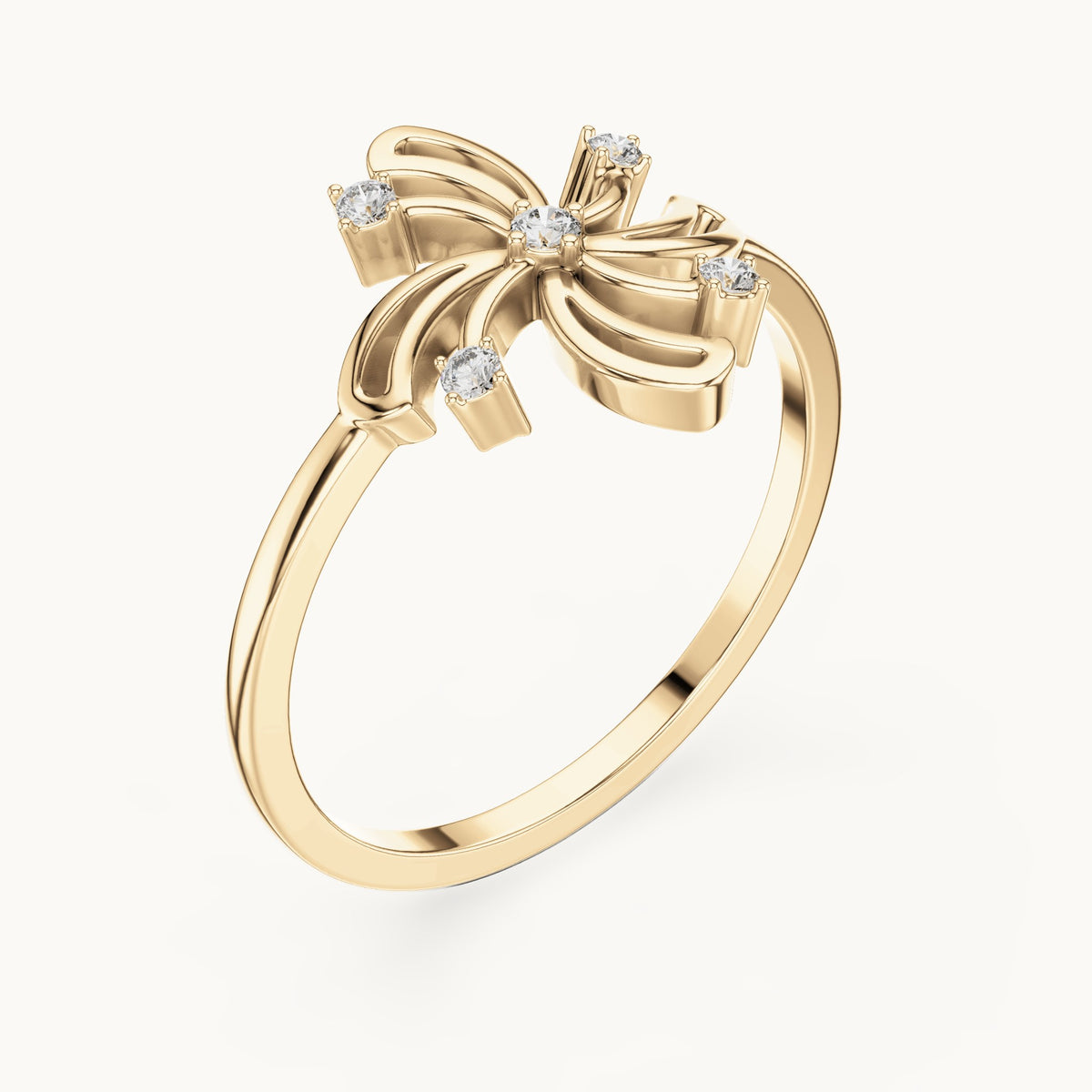 Round lab-grown diamond pinwheel swirl ring in yellow gold, 0.055 CT TW, view 2