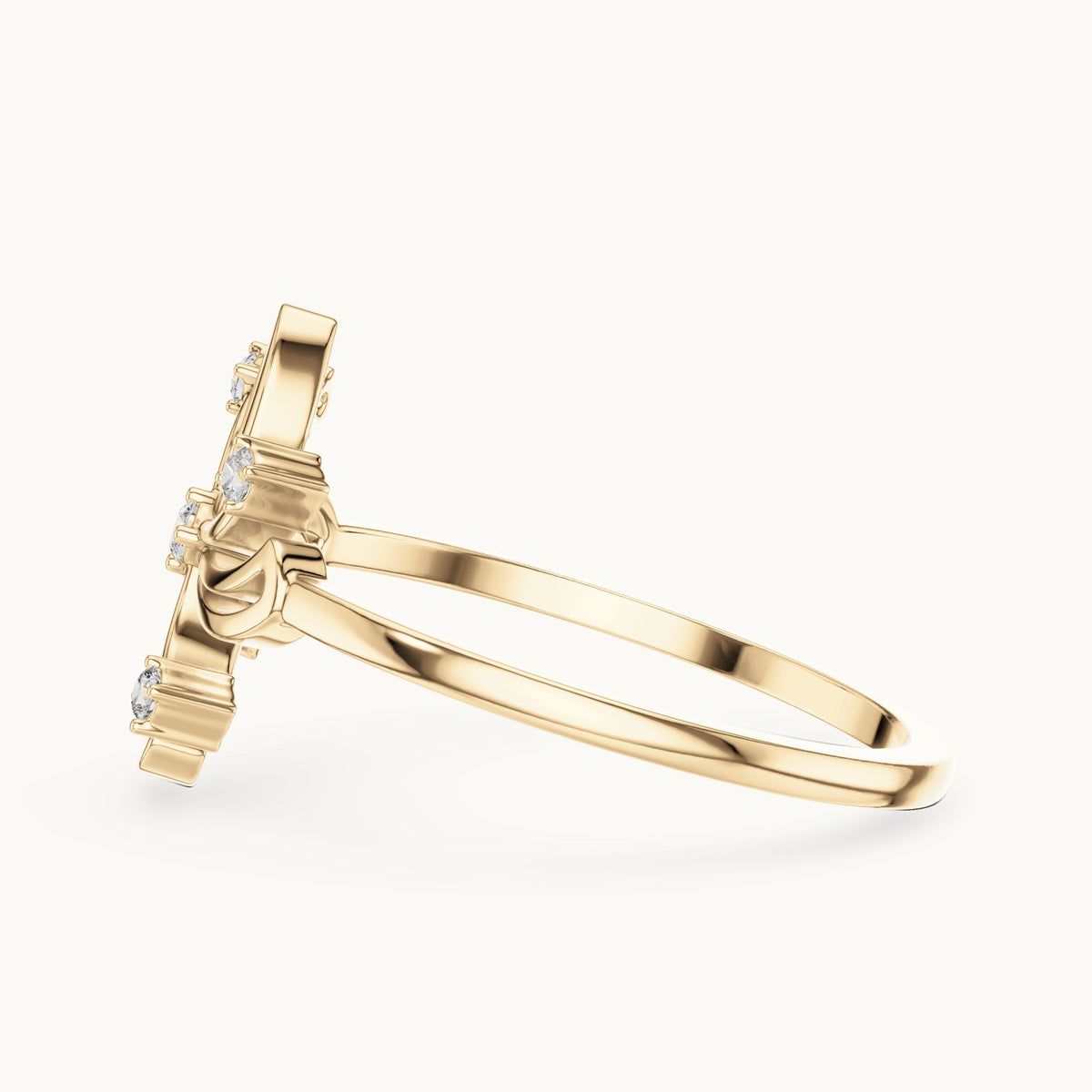 Round lab-grown diamond pinwheel swirl ring in yellow gold, 0.055 CT TW, view 3