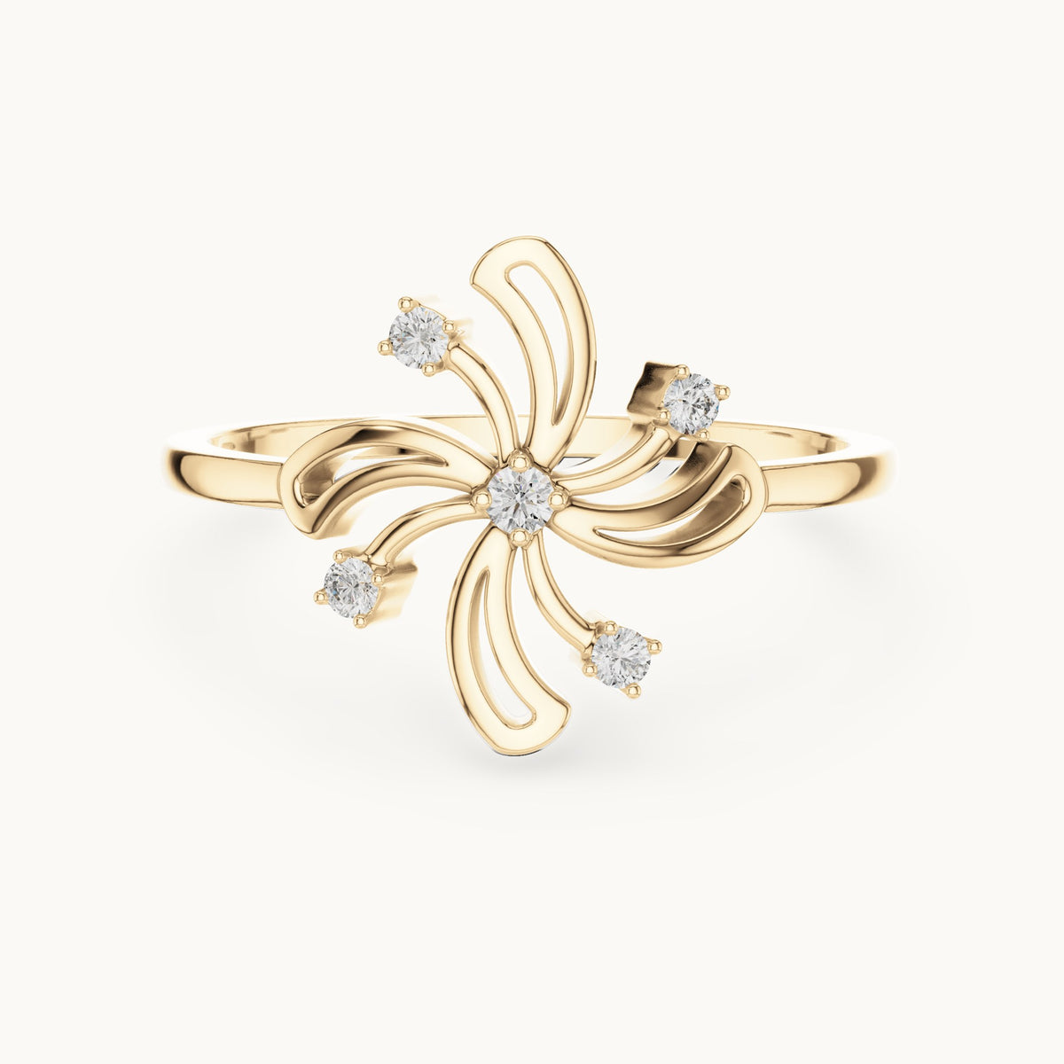 Round lab-grown diamond pinwheel swirl ring in yellow gold, 0.055 CT TW, view 4