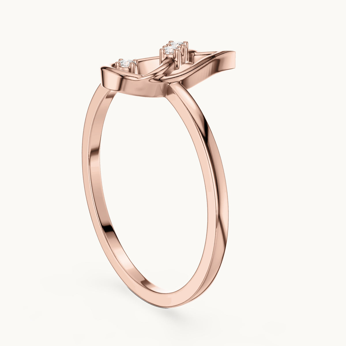Round lab-grown diamond open teardrop swirl ring in rose gold, 0.030 CT TW, view 1