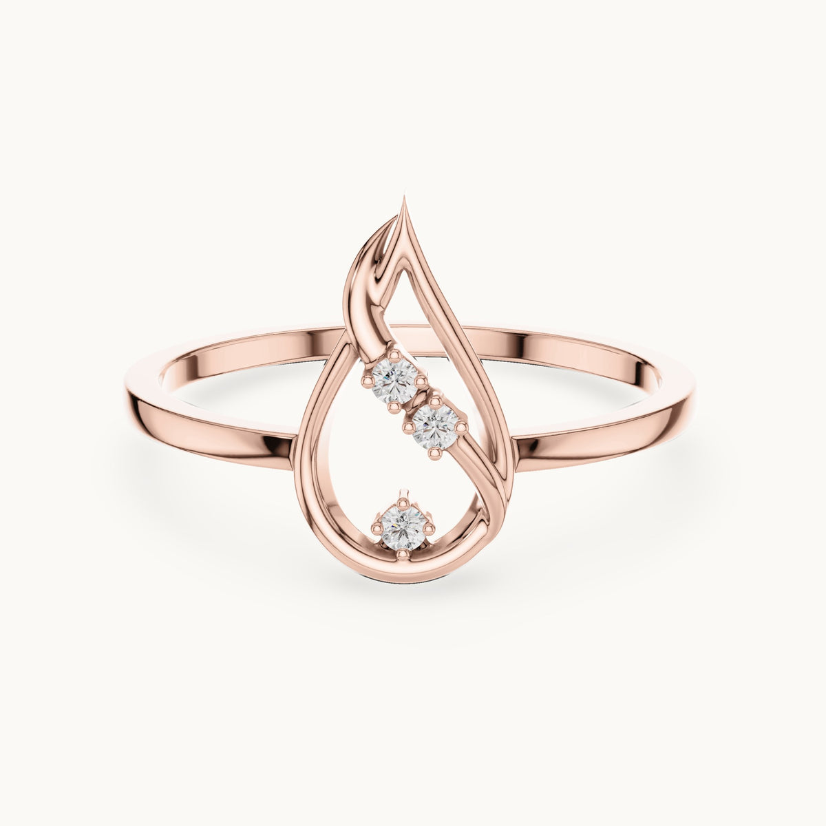 Round lab-grown diamond open teardrop swirl ring in rose gold, 0.030 CT TW, view 4