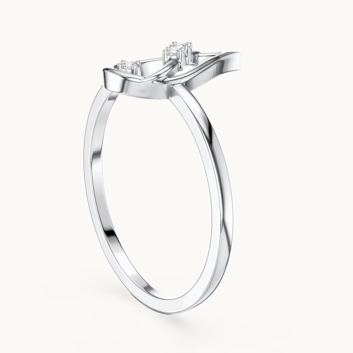 Round lab-grown diamond open teardrop swirl ring in white gold, 0.030 CT TW, view 1