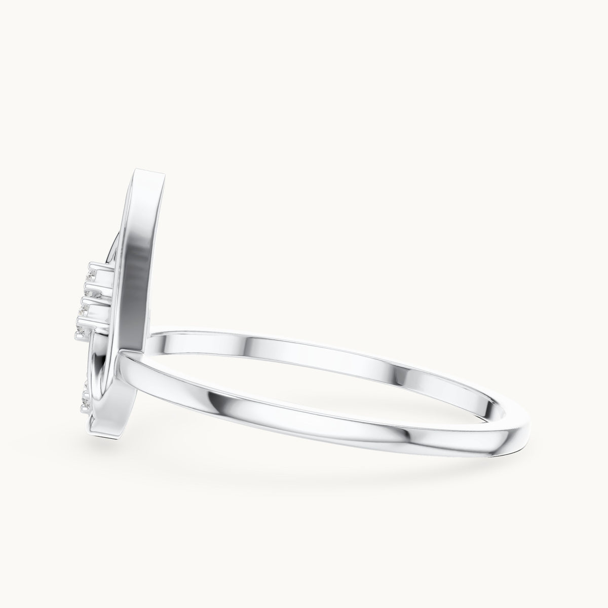 Round lab-grown diamond open teardrop swirl ring in white gold, 0.030 CT TW, view 3