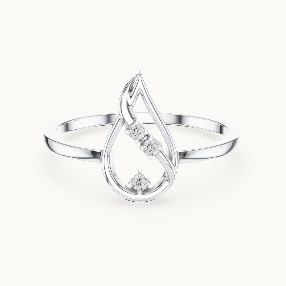 Round lab-grown diamond open teardrop swirl ring in white gold, 0.030 CT TW, view 4
