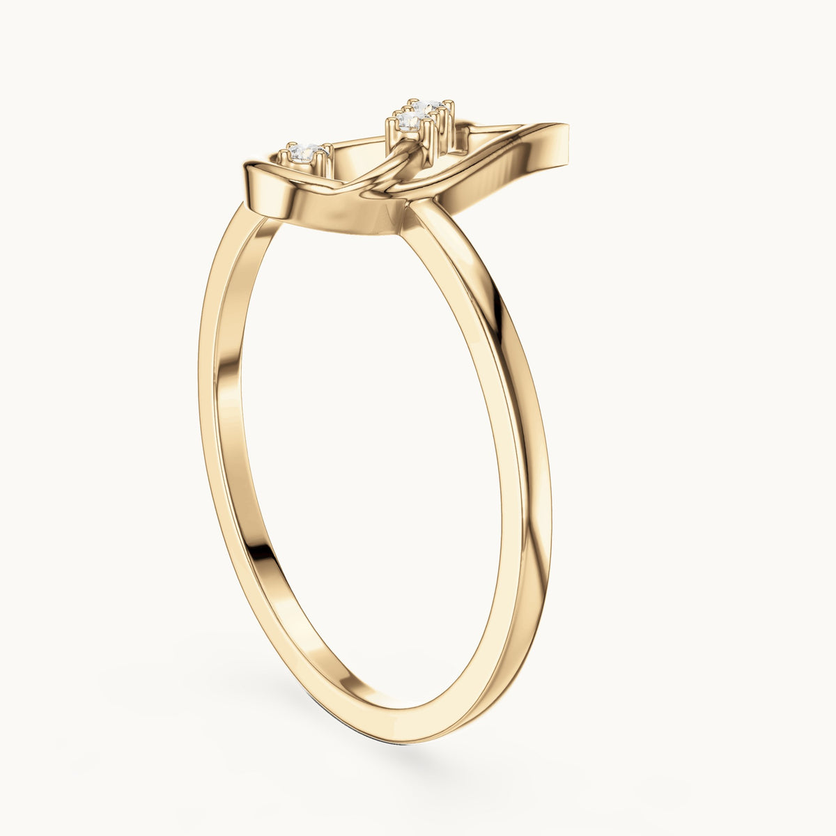 Round lab-grown diamond open teardrop swirl ring in yellow gold, 0.030 CT TW, view 1