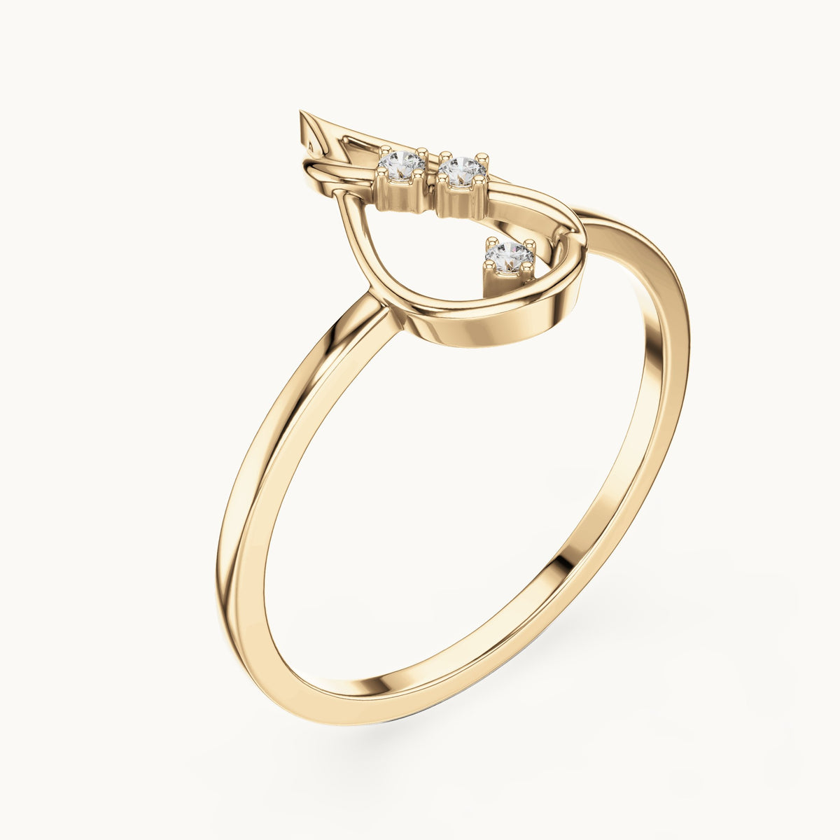 Round lab-grown diamond open teardrop swirl ring in yellow gold, 0.030 CT TW, view 2