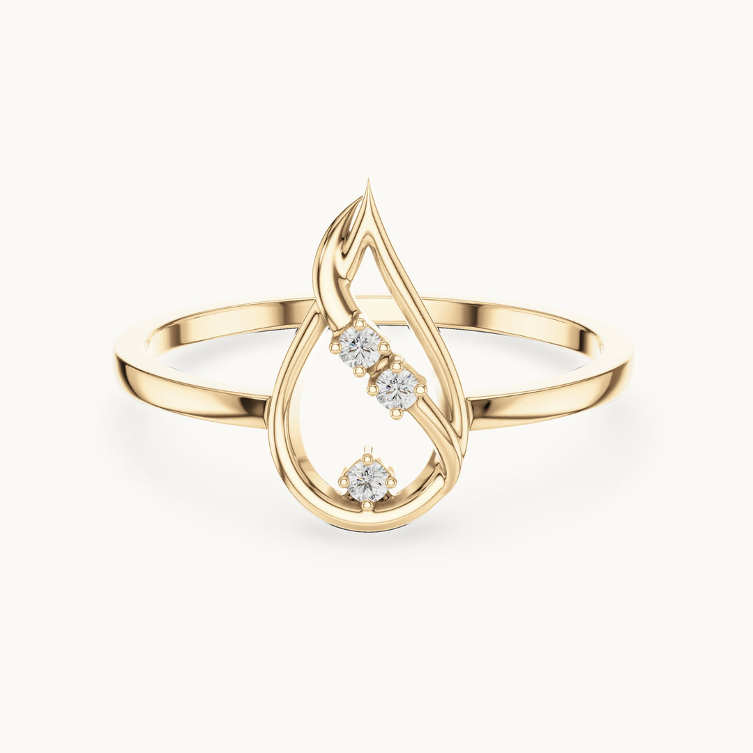 Round lab-grown diamond open teardrop swirl ring in yellow gold, 0.030 CT TW, view 4