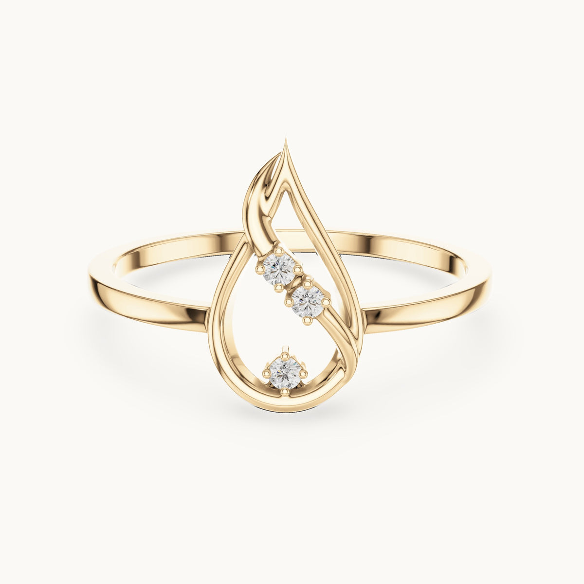 Round lab-grown diamond open teardrop swirl ring in yellow gold, 0.030 CT TW, view 4