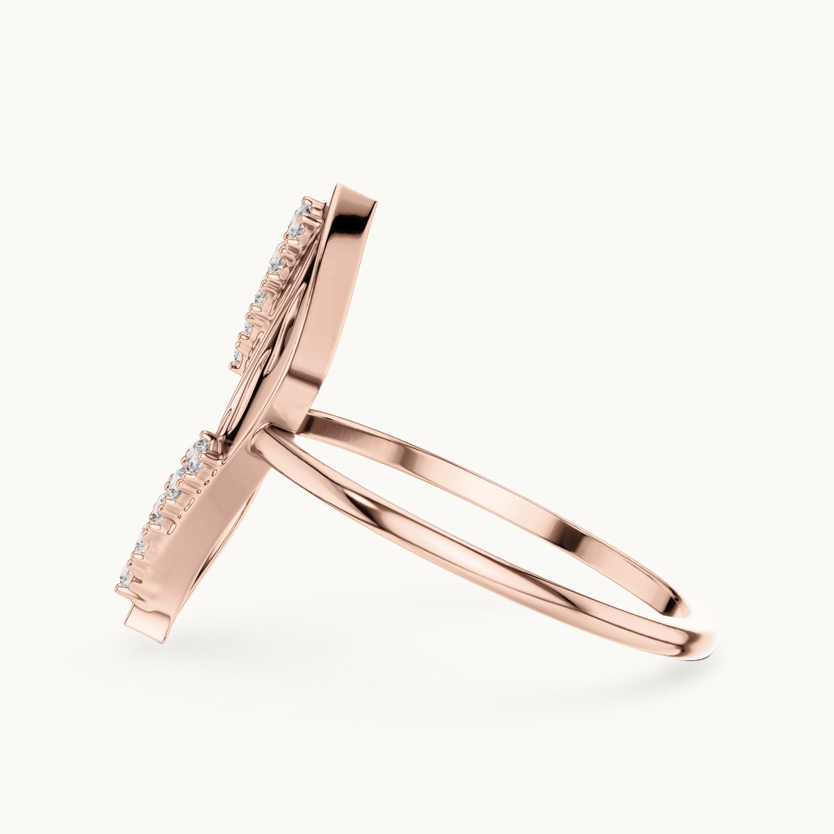 Round lab-grown diamond openwork leaf ring in rose gold, 0.10 CT TW, view 3